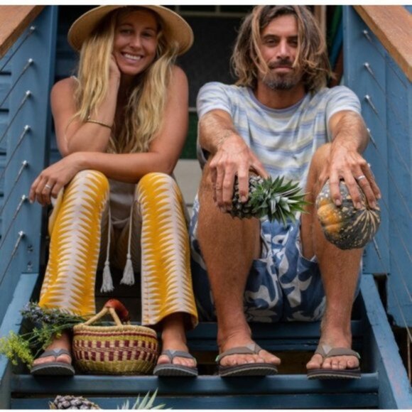 SEEA Pants Womens Small Mustard White Bell Pant Flare Stretch Made USA 7Y65-AREA - Picture 13 of 13